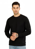 Man wearing a black sweater on a white background