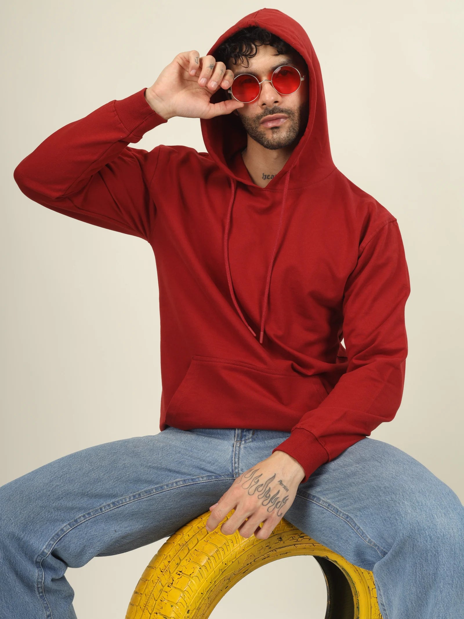 Red unisex cotton hoodie with kangaroo pockets