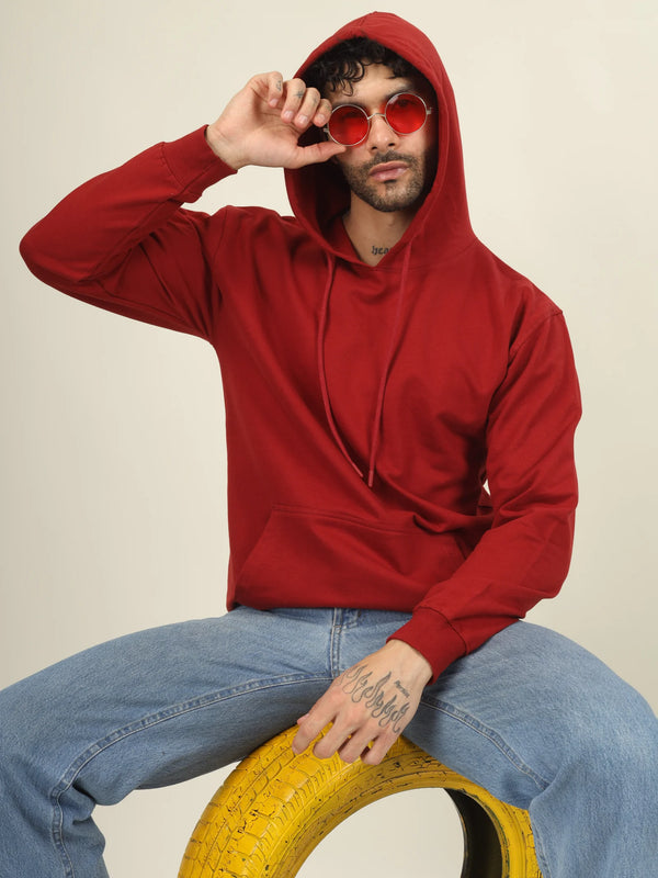 Red unisex cotton hoodie with kangaroo pockets